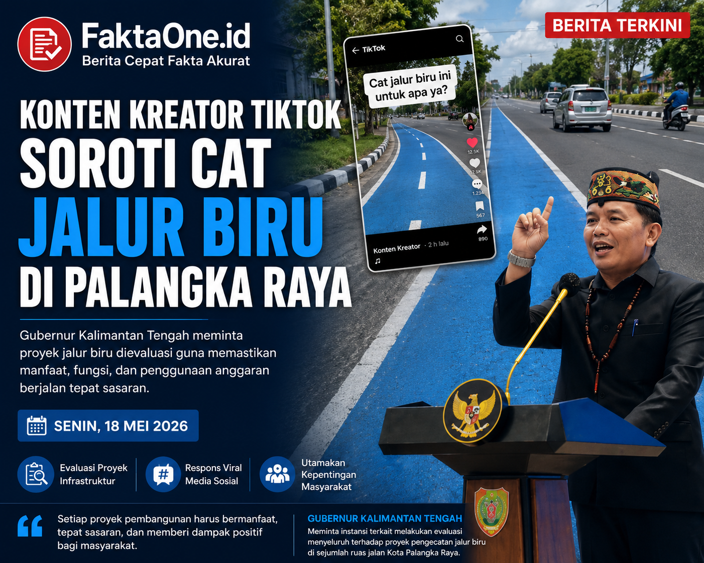 Konten Kreator TikTok Soroti Cat Jalur Biru di Palangka Raya, Gubernur Minta Proyek Dievaluasi
